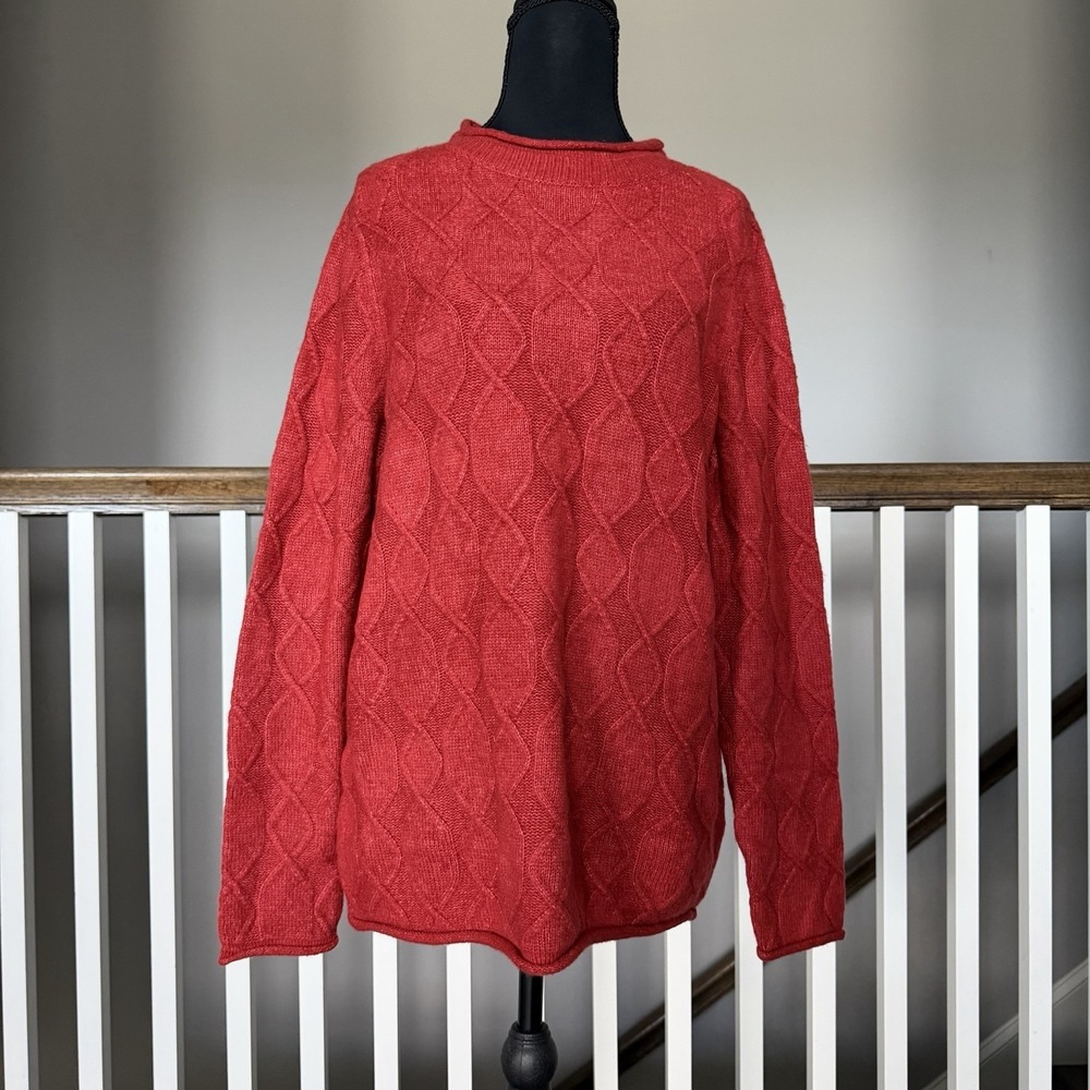 Talbots Chunky Cable Knit Wool Blend Pullover Sweater Large Soft Cozy Preppy